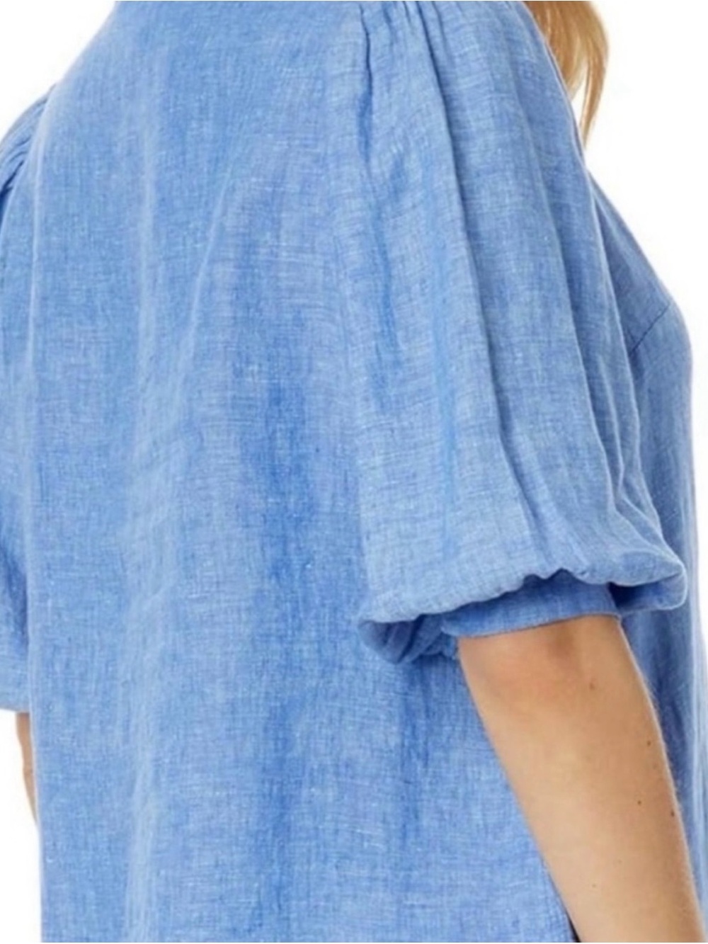 Lilly Pulitzer Mialeigh Linen Tunic Top Size 12 Puff Sleeve Beckon Blue EUC - Picture 9 of 9